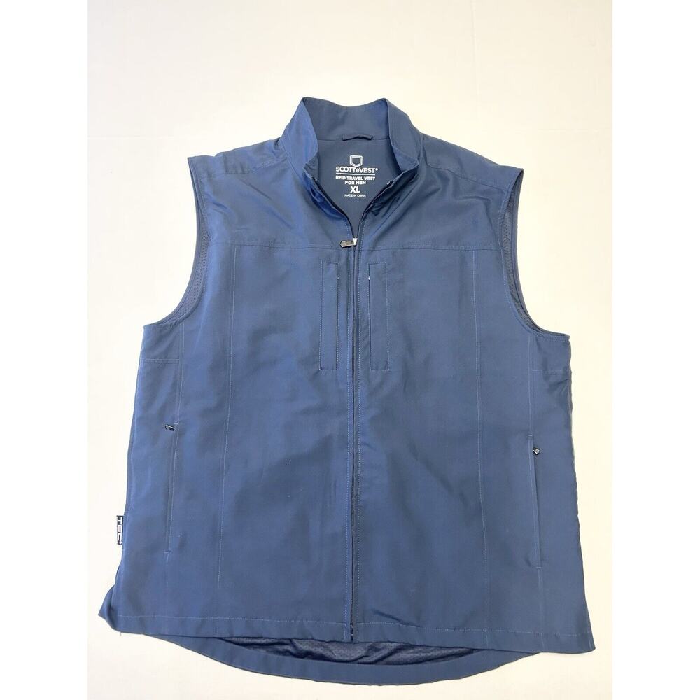 Scottevest Vest Mens XL Blue RFID Travel Zip Up Lightweight Utility Pockets TEC